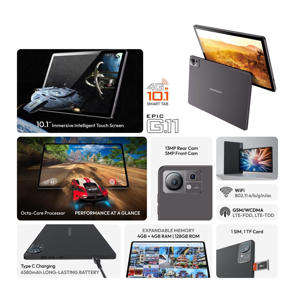 MICRODIGIT تابلت شريحة 4G شاشة 10انش رام 4غيغابايت وذاكرة 128