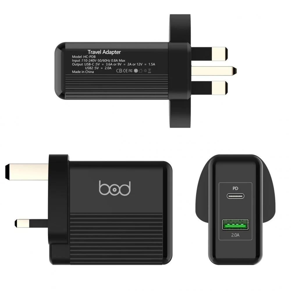 BOD شاحن منزلي 38W منفذين USB &PD