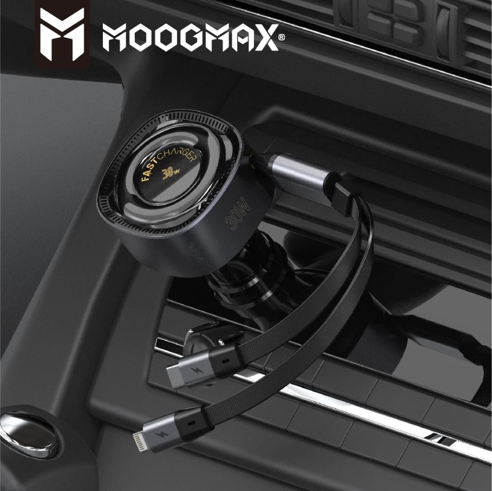 MOOGMAX شاحن سيارة 30W بكيبل متصل PD + IPHONE